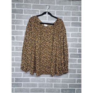 AVA-VIV Womens Animal Print Balloon Long‎ Sleeve Round Neck  Blouse Size 1X
